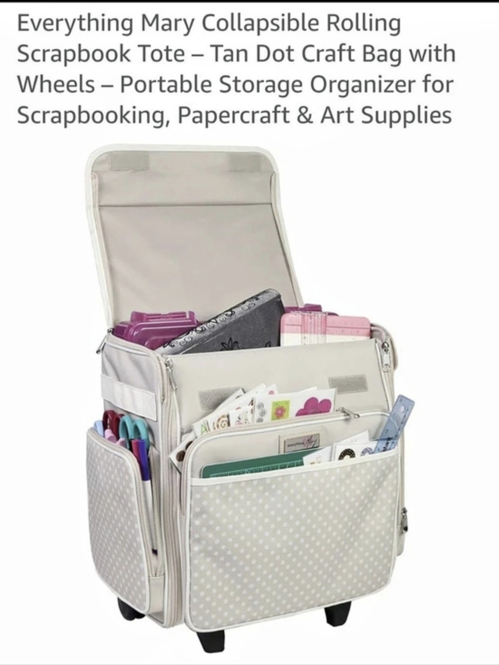 Everything Mary Collapsible Rolling Scrapbook Tote in White & Pink